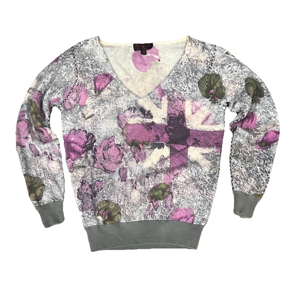 Women's Sz XS Raw 7 - 100% Cashmere Skull Floral Long Sleeve Sweater Pullover.‎